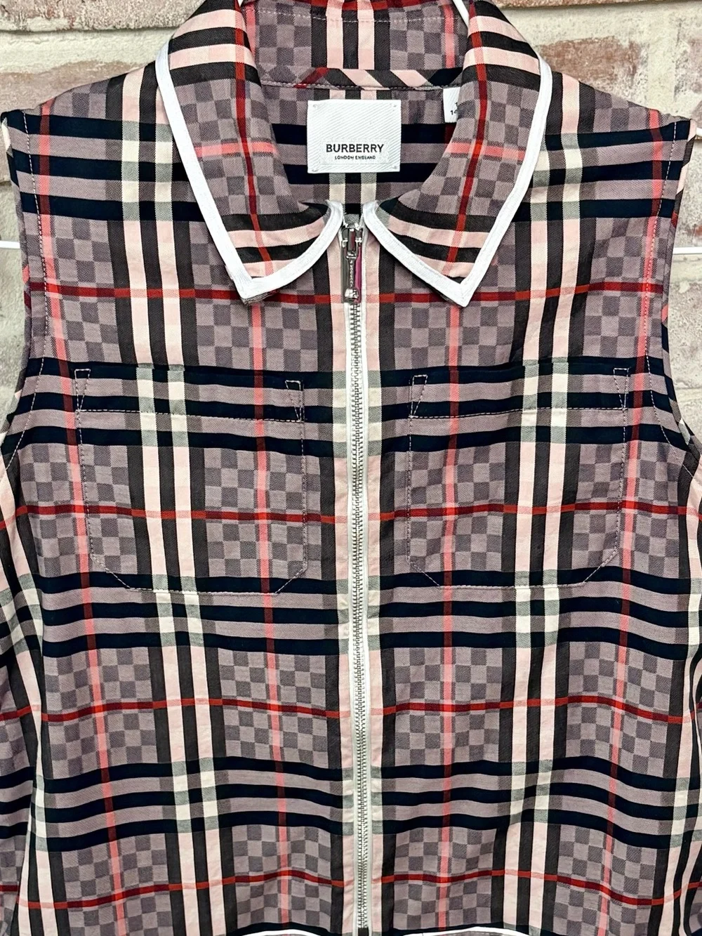 Burberry Girl's Carlotta Checkerboard Plaid Collared Sleeveless Dress size 10Y